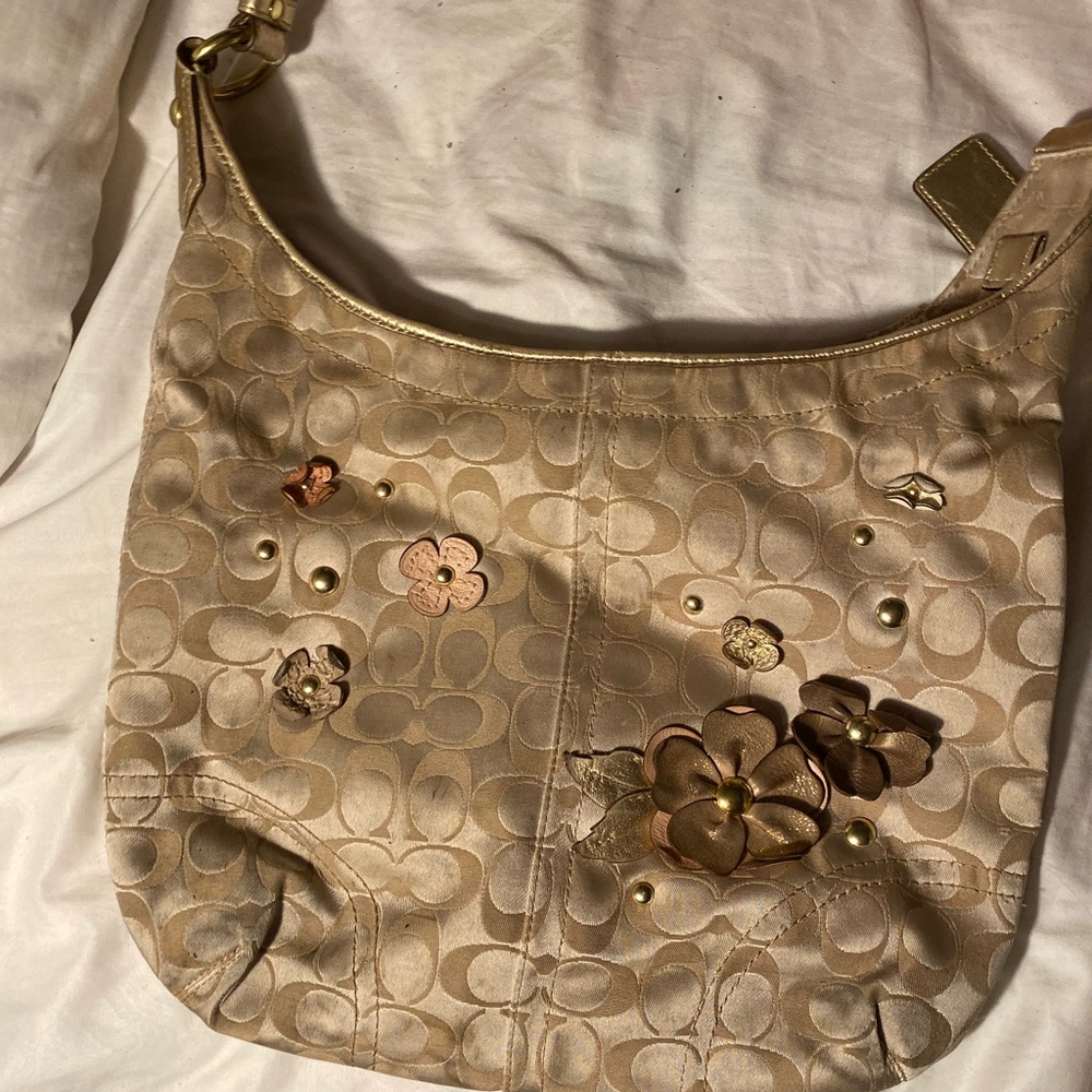 Coach shoulder floral embellishment cream bag